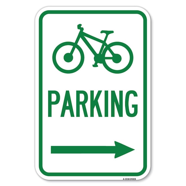 Signmission Bicycle Symbol Parking Right Arrow Heavy-Gauge Aluminum Sign, 12" x 18", A-1218-24315 A-1218-24315 - main